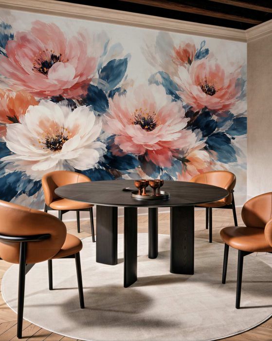 Fototapeta akwarelowe peonie w błękicie