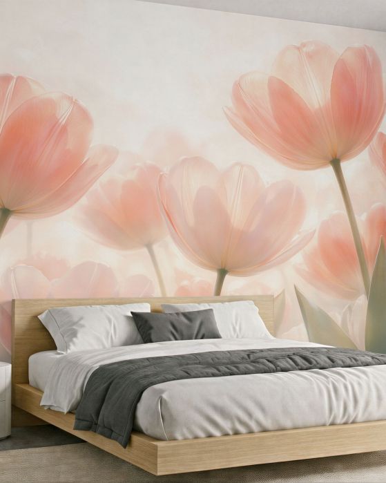 Fototapeta pastelowe tulipany w blasku