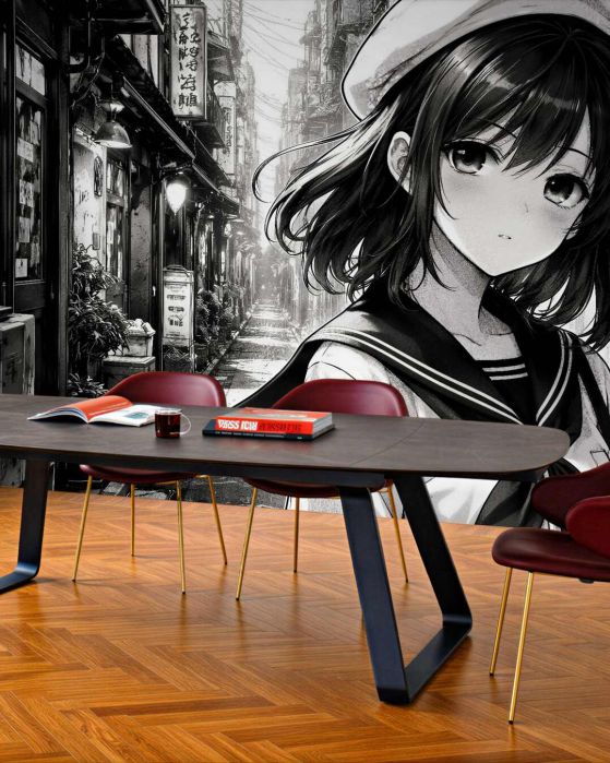 Fototapeta manga dziewczyna w miejskiej uliczce