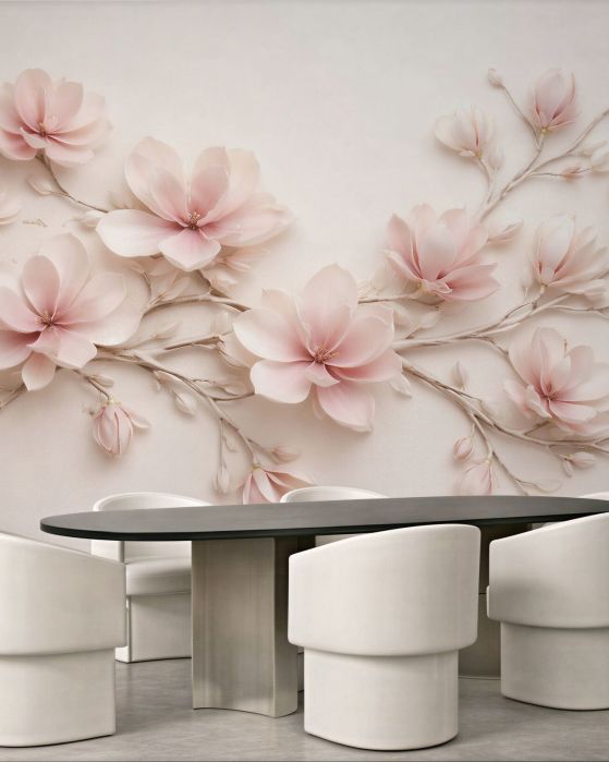 Fototapeta pudrowa magnolia na delikatnych gałązkach