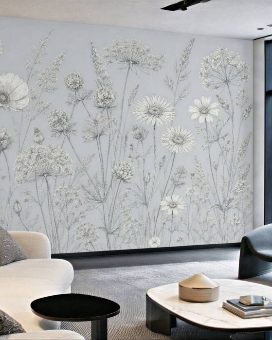 Fototapeta Łąka kwiatów w szarej elegancji