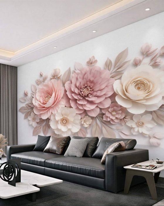 Fototapeta pudrowe kwiaty 3d elegancja