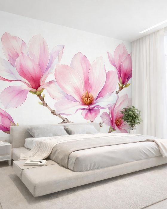 Fototapeta różowa akwarelowa magnolia