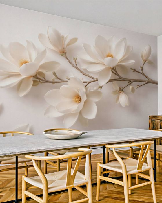 Fototapeta kremowa magnolia 3d na gałęzi