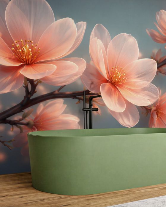 Fototapeta Świetliste kwiaty magnolii o świcie