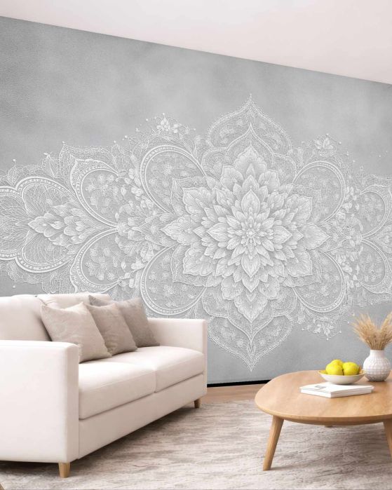 Fototapeta koronkowa mandala w szarości
