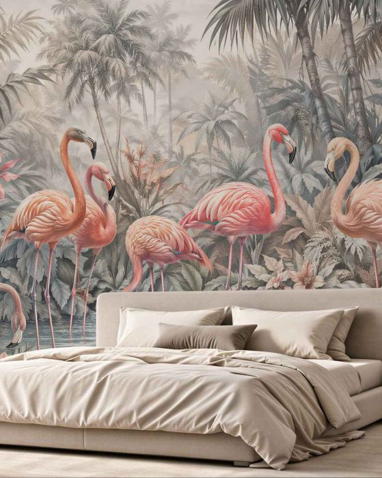 Fototapeta flamingi w pastelowej dżungli