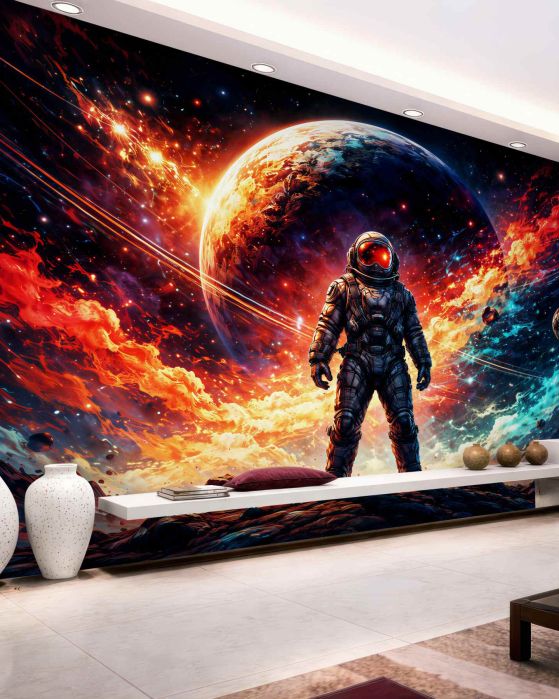 Fototapeta kosmiczny astronauta w ognistej galaktyce