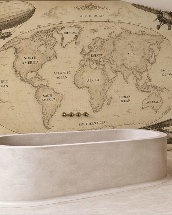 Fototapeta retro mapa świata z samolotami