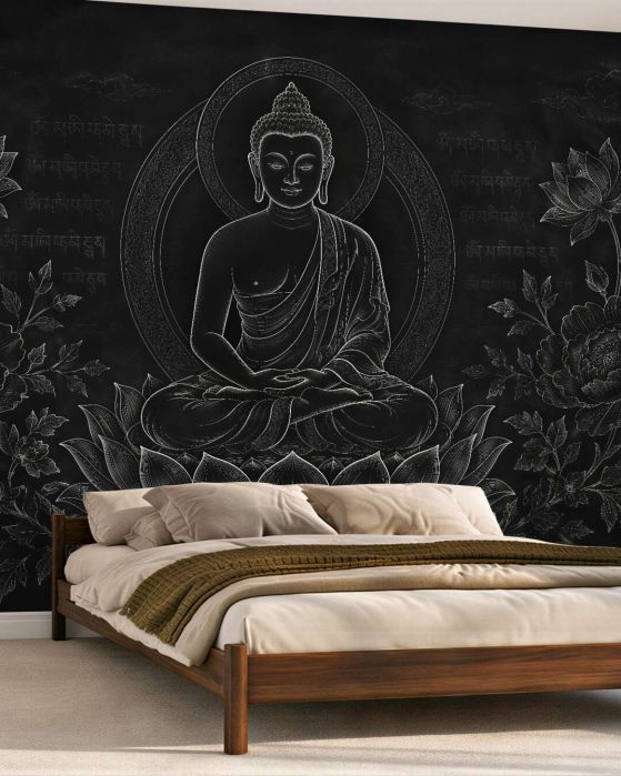 Fototapeta medytujący budda w czerni
