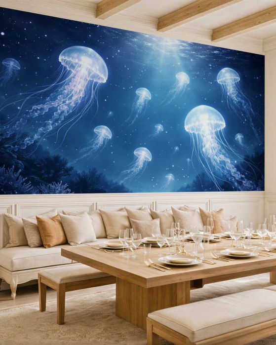 Fototapeta magiczne meduzy w nocnym oceanie