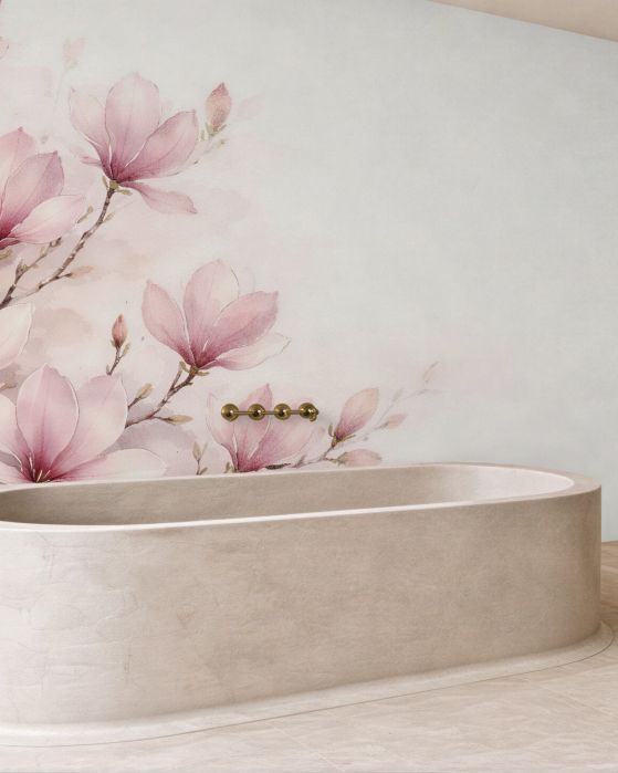 Fototapeta pudrowa magnolia akwarelowa