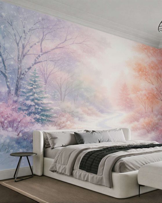 Fototapeta pastelowy zimowy las we mgle
