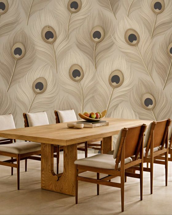Fototapeta beżowe pawie pióra elegancji
