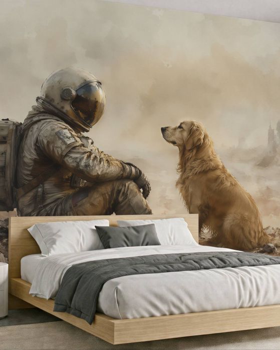 Fototapeta astronauta z psem w ciszy
