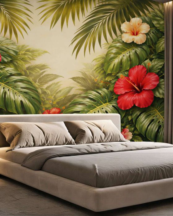 Fototapeta egzotyczna dżungla z hibiskusami