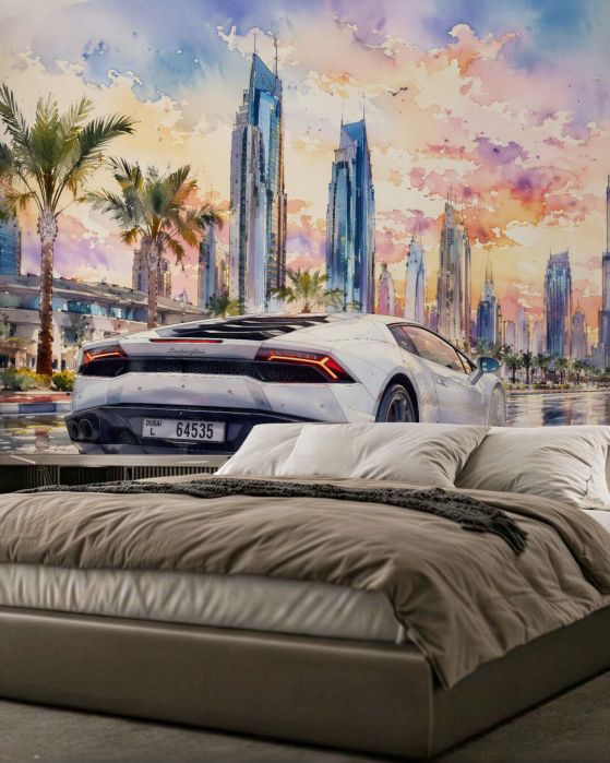 Fototapeta sportowe auto pod dubajskim niebem