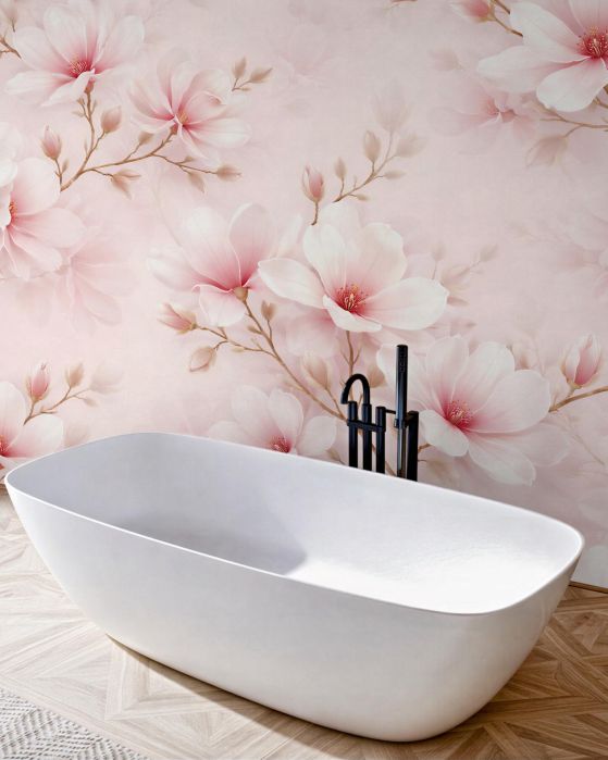 Fototapeta pudrowa magnolia w kwiatach