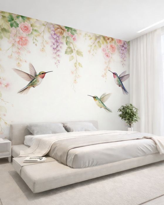 Fototapeta kolibry w pastelowych kwiatach