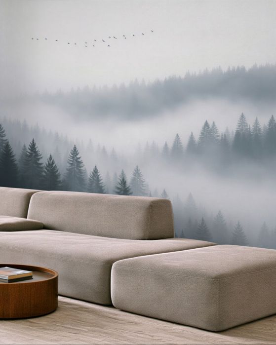 Fototapeta leśna mgła o świcie