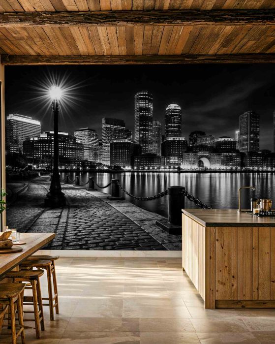 Fototapeta nocne miasto nad spokojną wodą