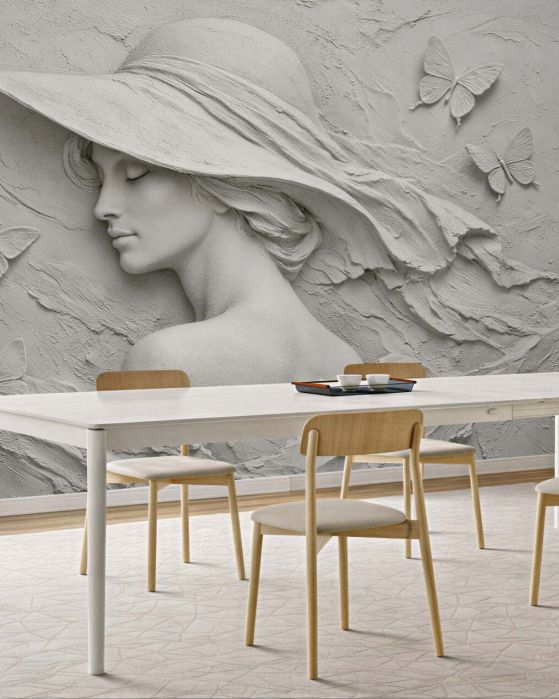 Fototapeta elegancka dama z motylami 3d