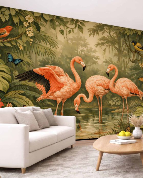 Fototapeta flamingi w egzotycznej dżungli