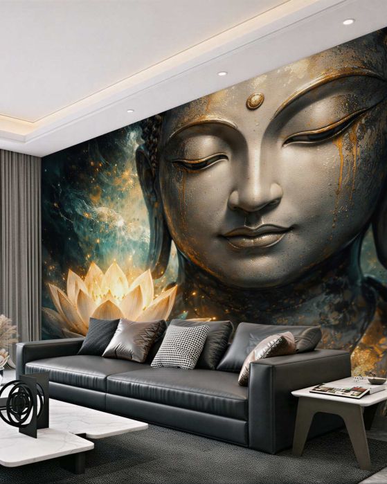 Fototapeta złoty budda z lotosem