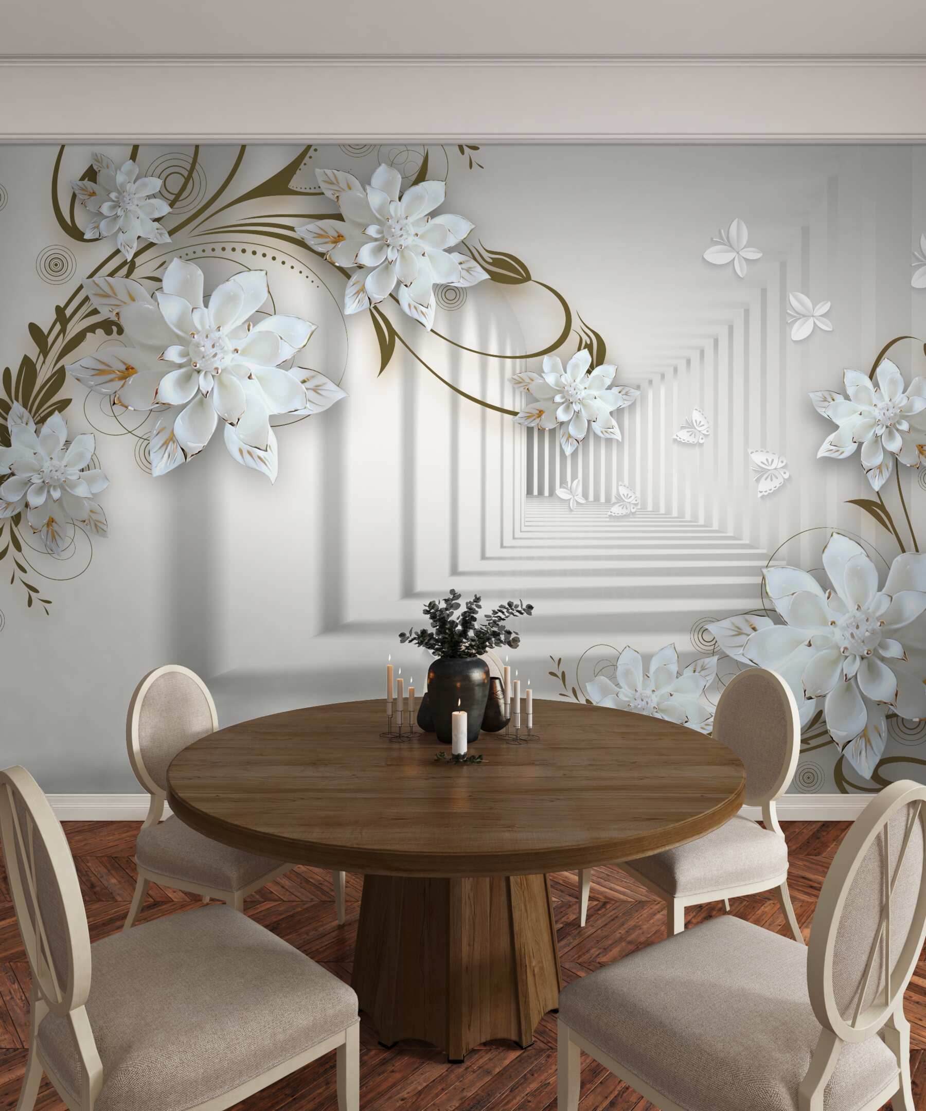 Fototapeta złote gałęzie magnolii w perspektywie tunelu
