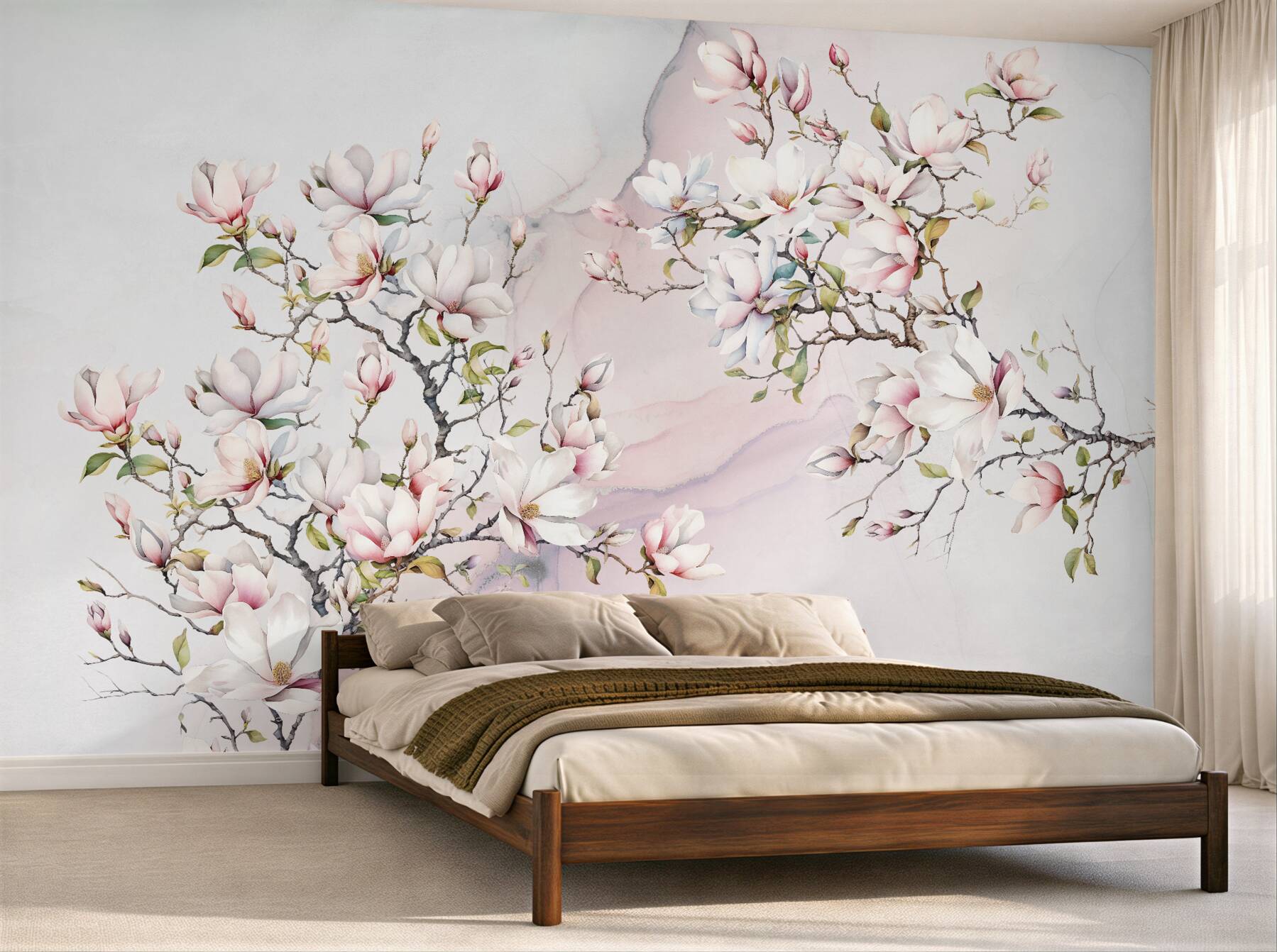 Fototapeta Piękne białe i różowe gałęzie magnolii