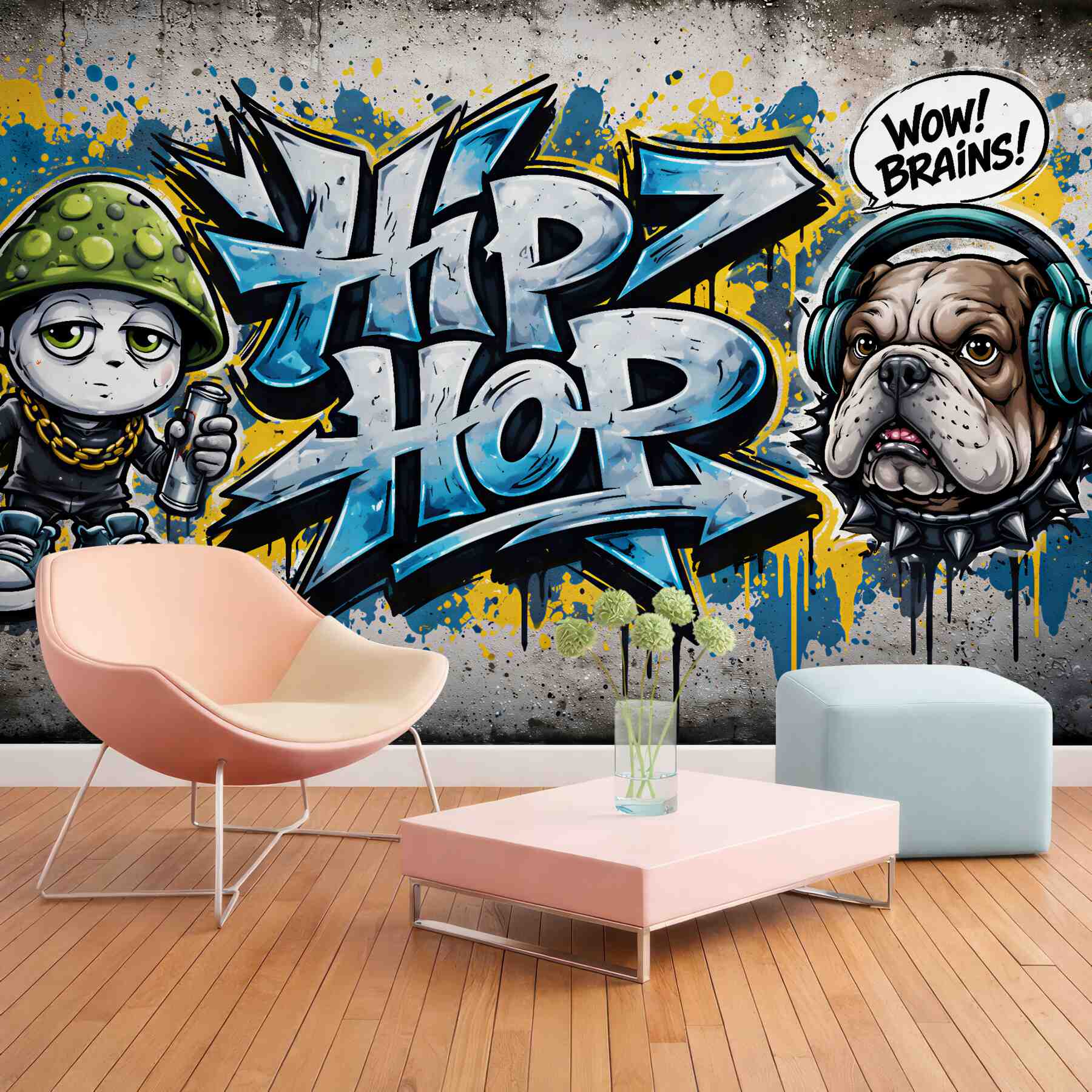 Fototapeta graffiti hip hop z buldogiem
