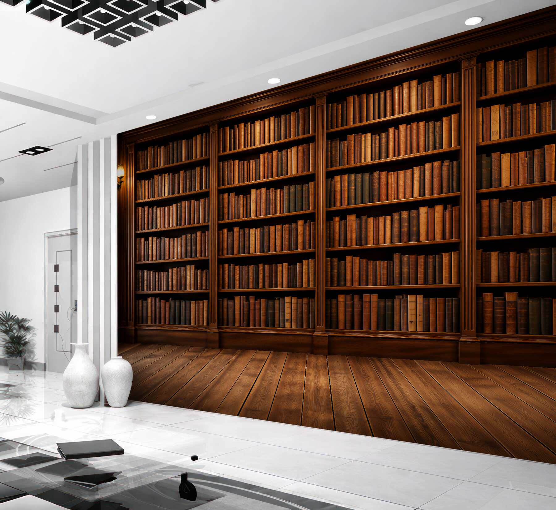 Fototapeta klasyczna biblioteka z drewnianymi regałami