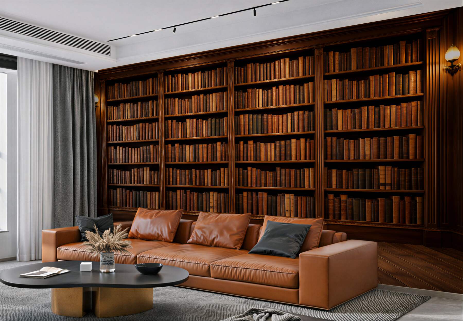 Fototapeta klasyczna biblioteka z drewnianymi regałami