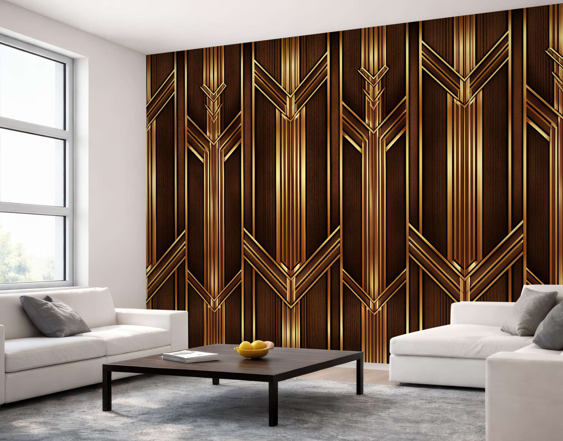 Fototapeta złote geometryczne drewno glamour