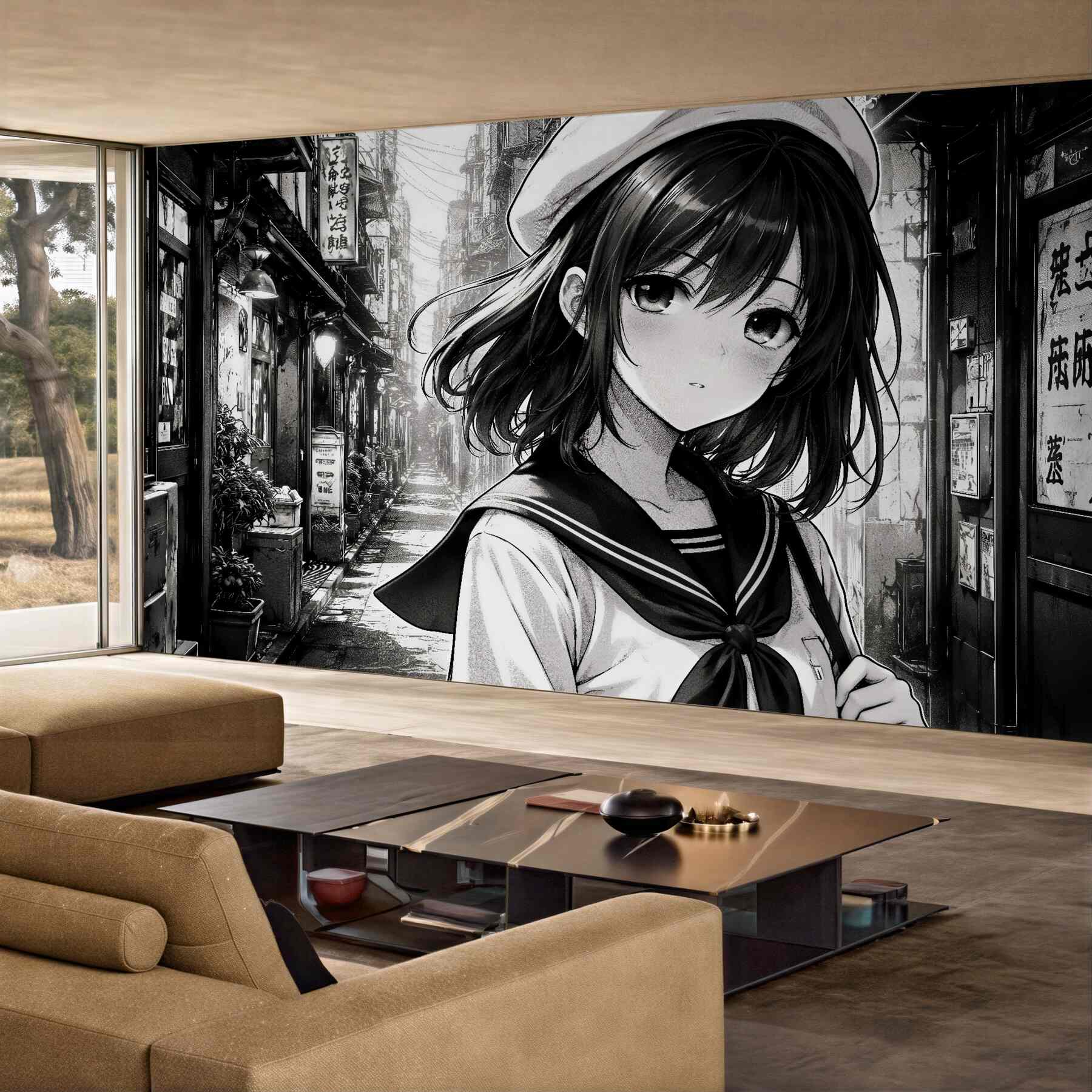 Fototapeta manga dziewczyna w miejskiej uliczce