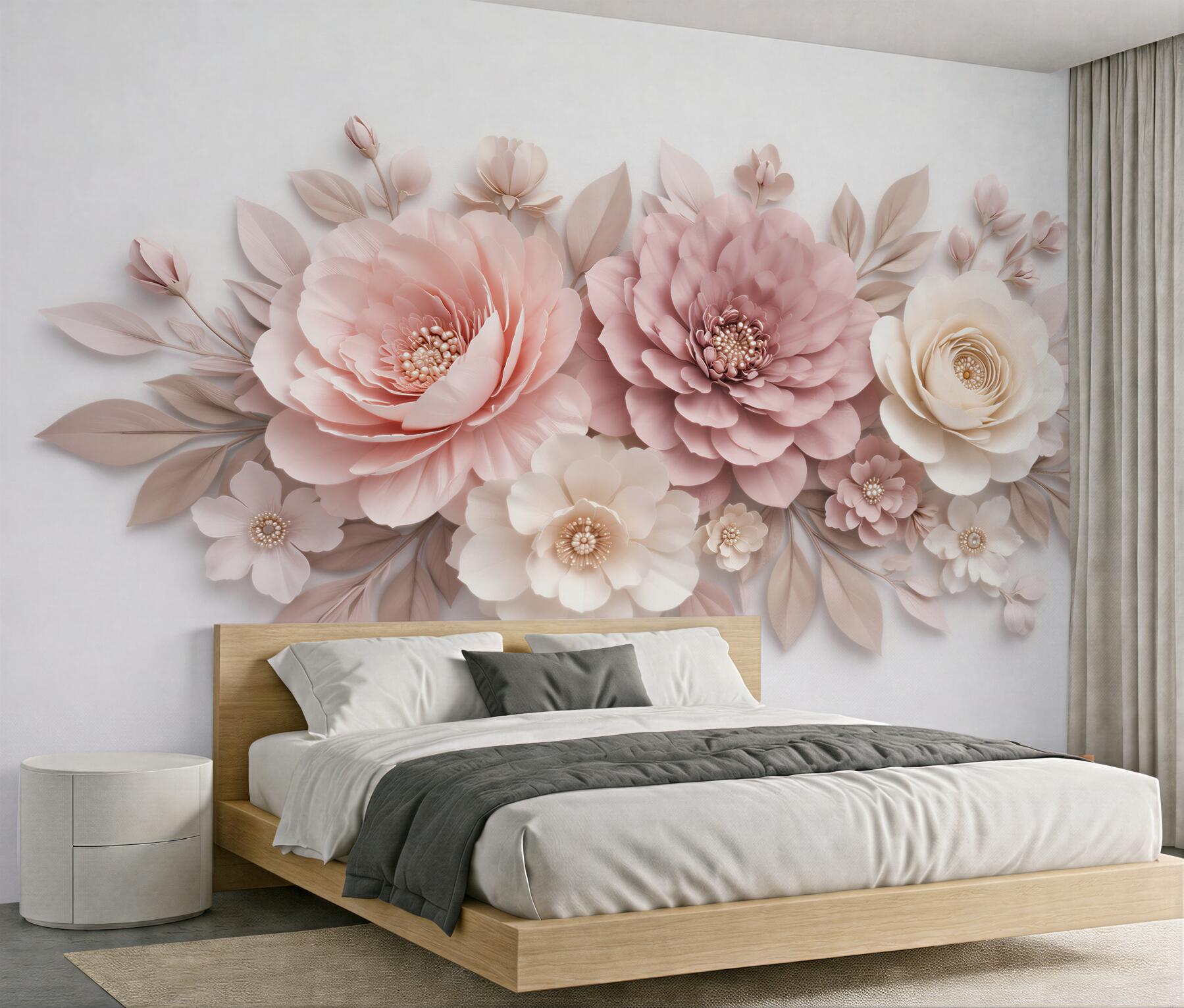 Fototapeta pudrowe kwiaty 3d elegancja