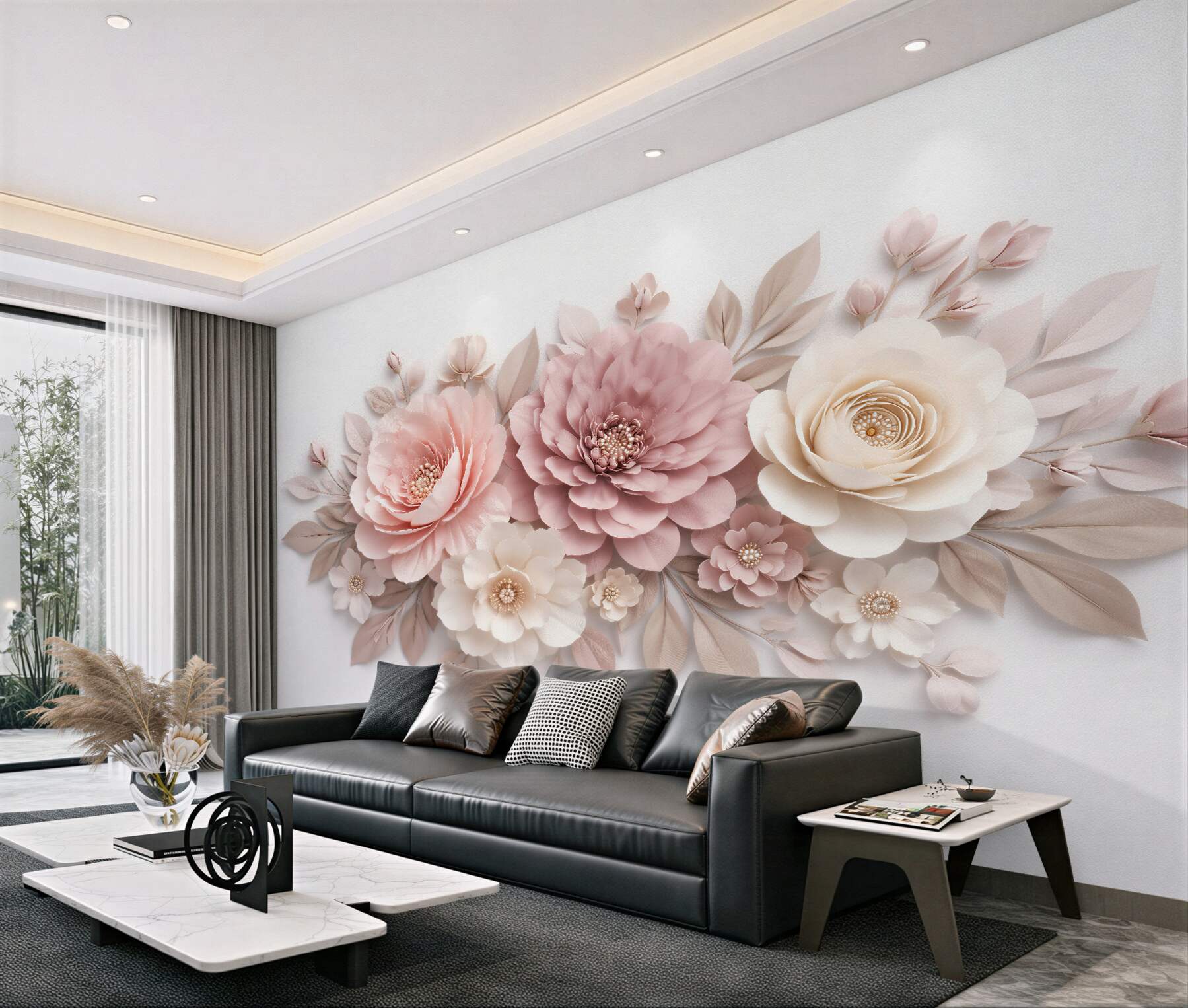 Fototapeta pudrowe kwiaty 3d elegancja