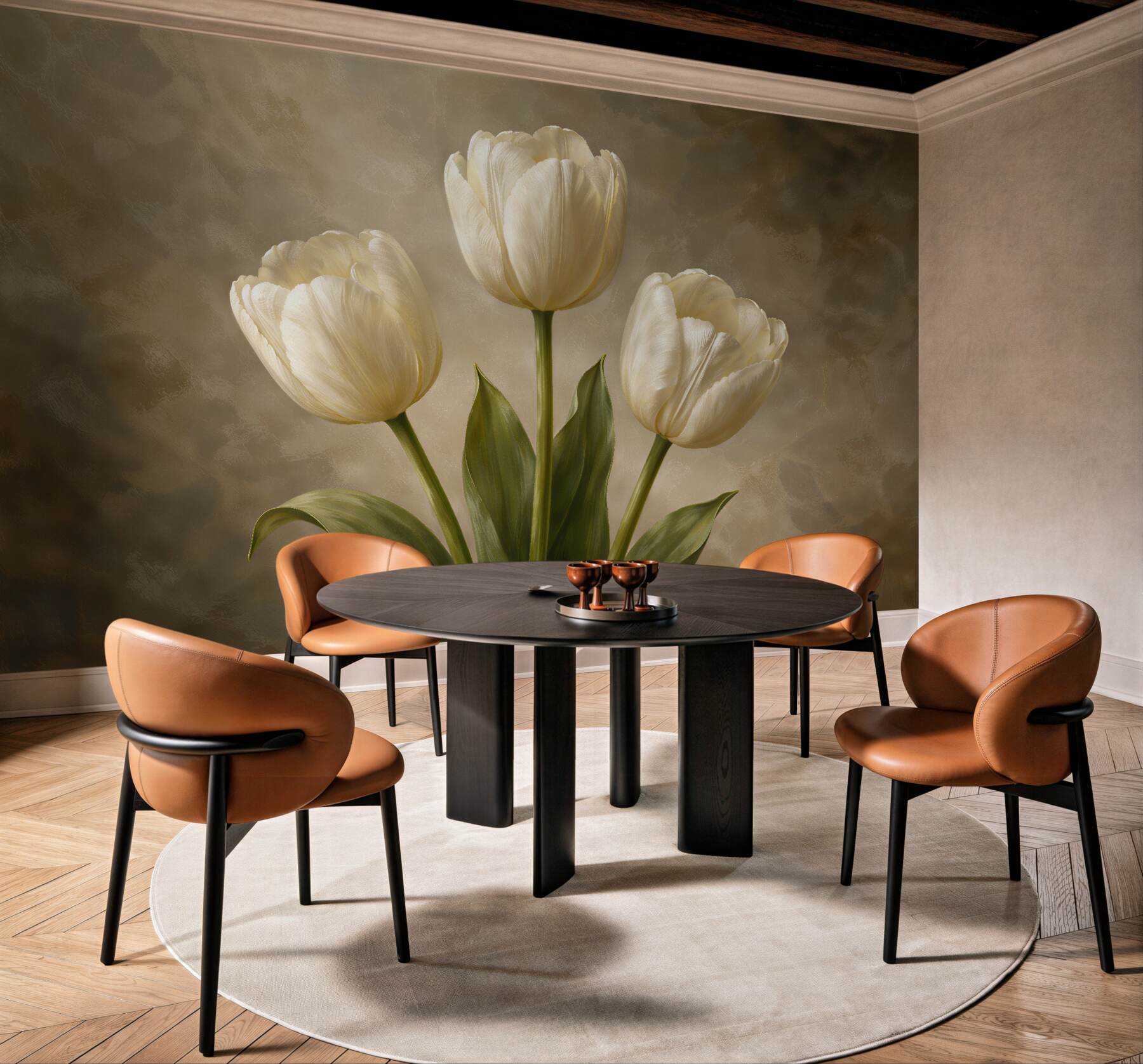 Fototapeta kremowe tulipany w eleganckim stylu