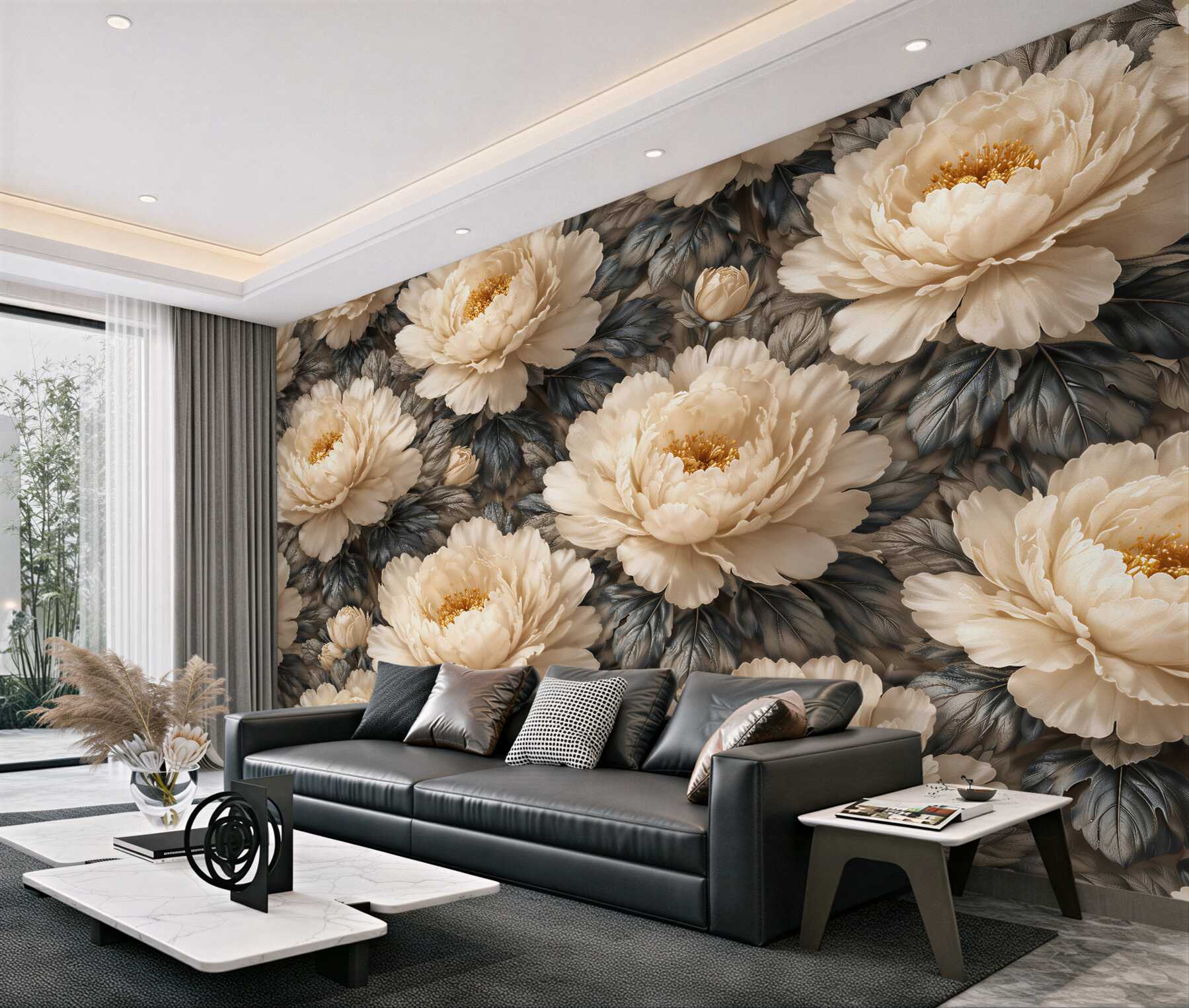 Fototapeta kremowe piwonie w eleganckim stylu