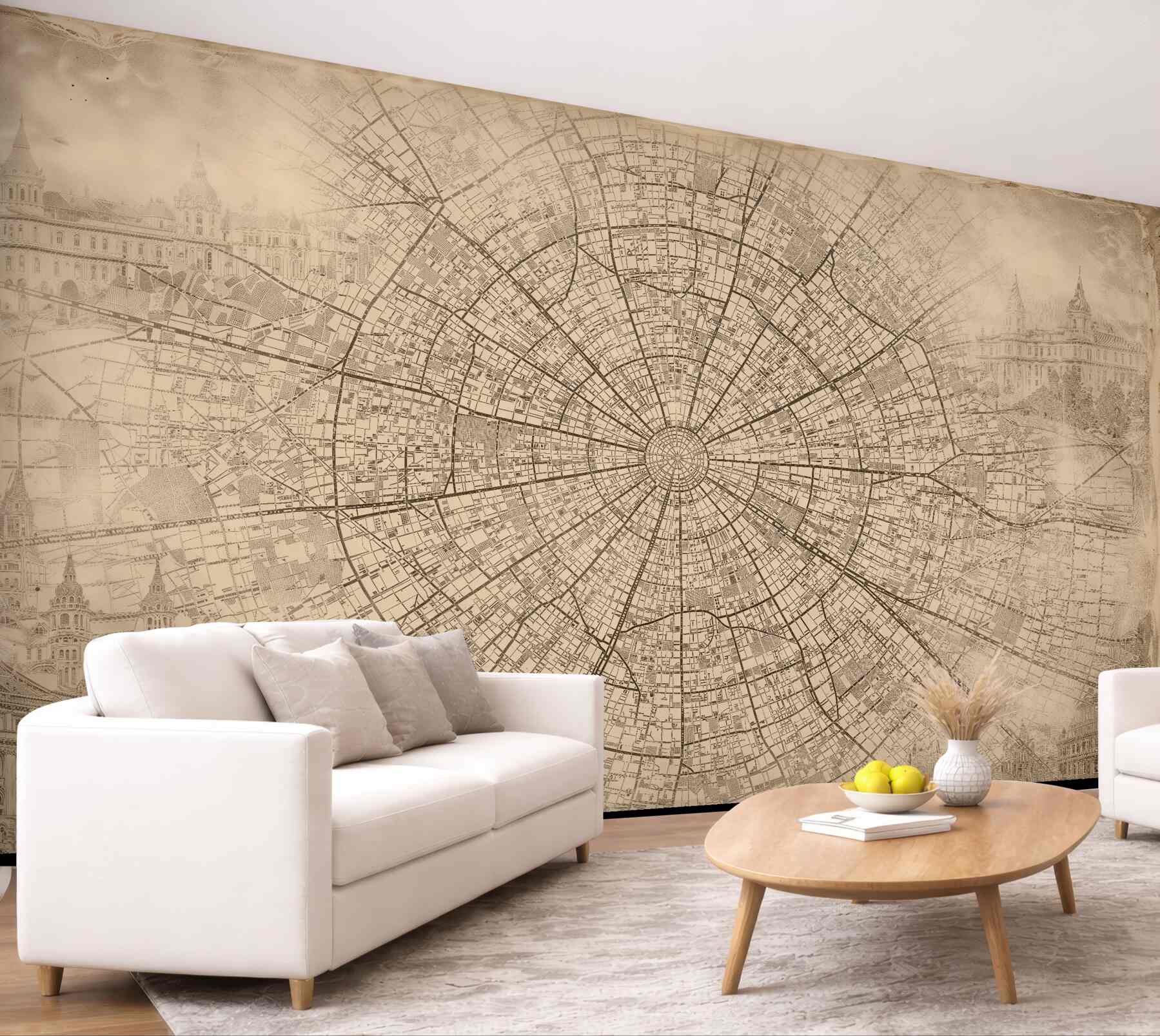 Fototapeta sepiowa mapa starego miasta