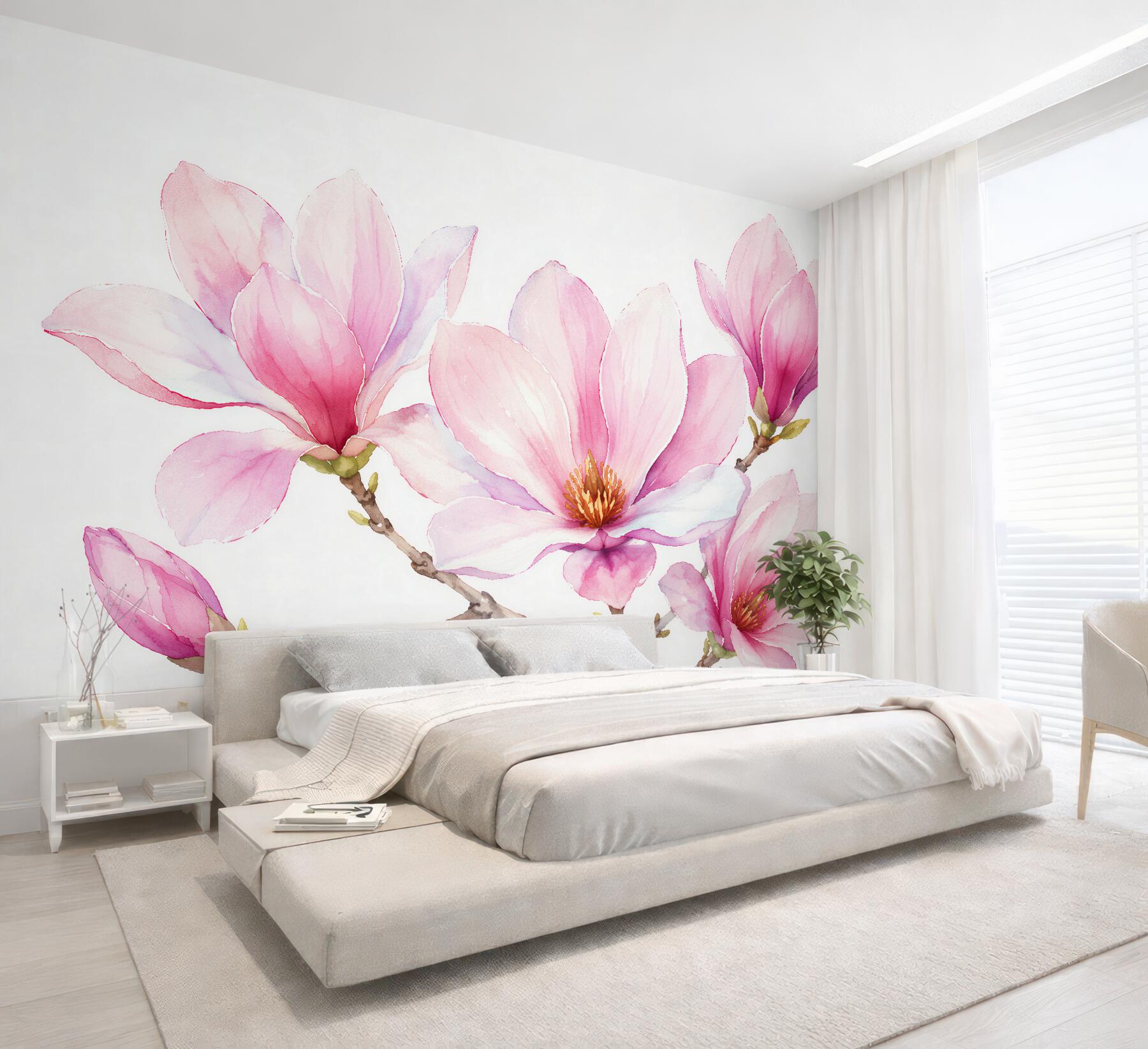 Fototapeta różowa akwarelowa magnolia