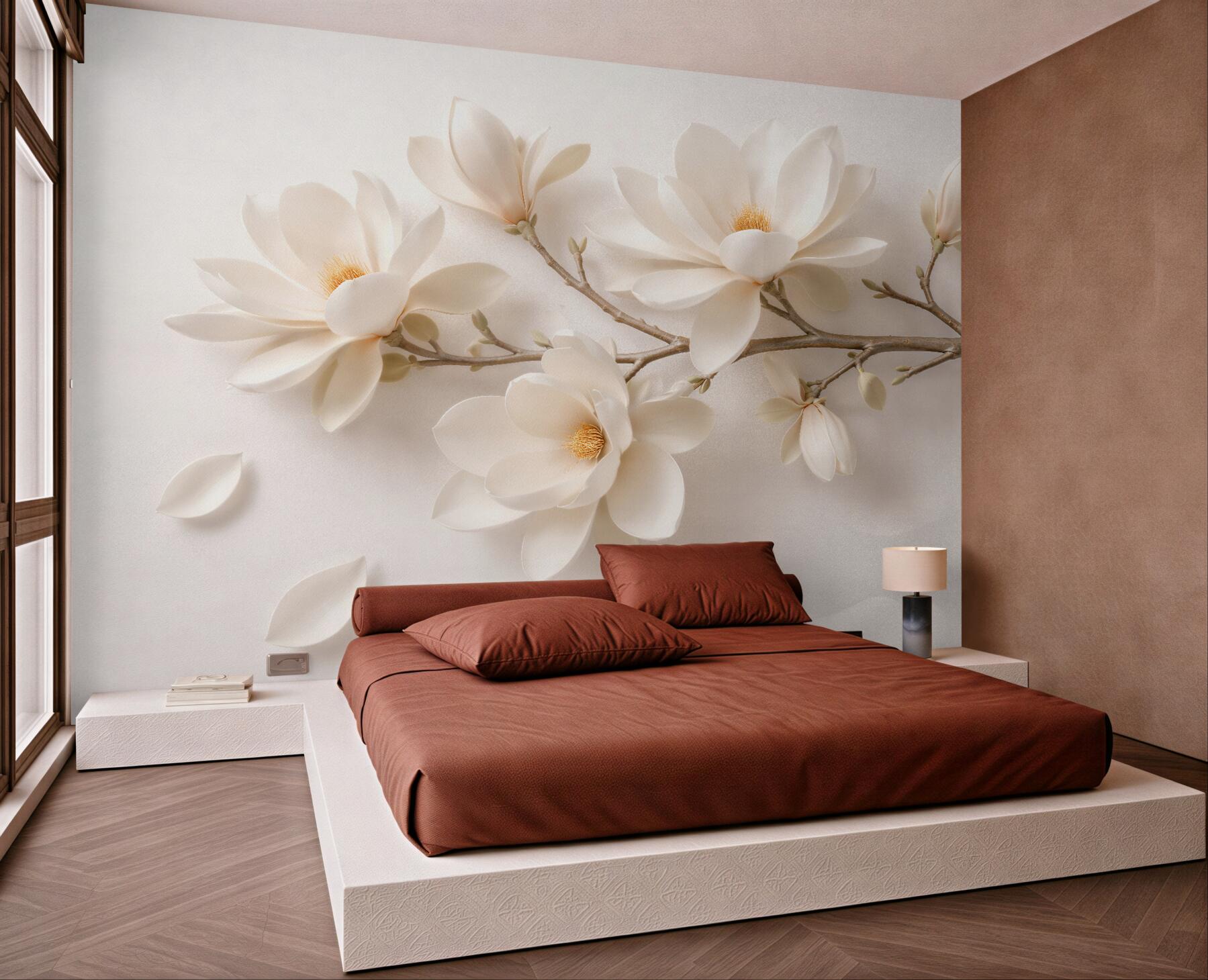 Fototapeta kremowa magnolia 3d na gałęzi