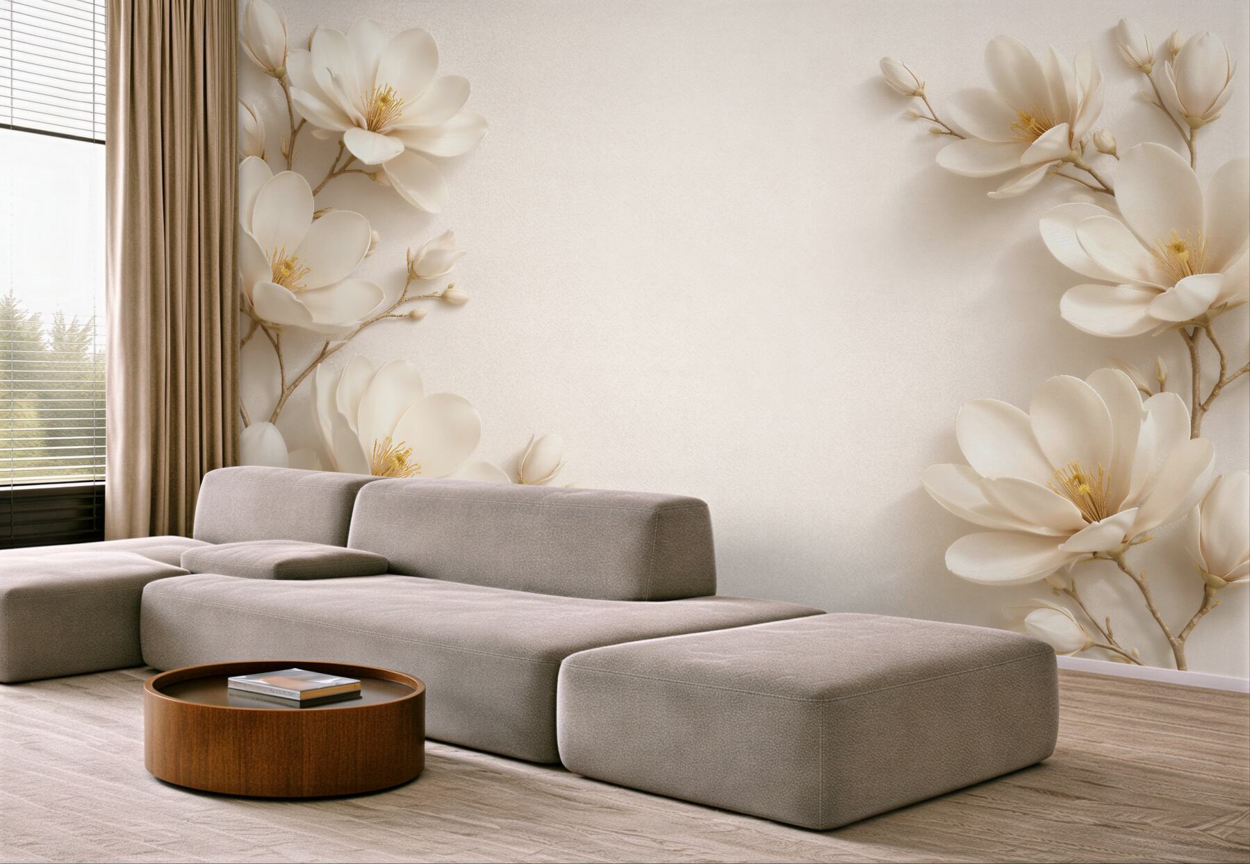 Fototapeta jasne magnolie w eleganckiej ramie