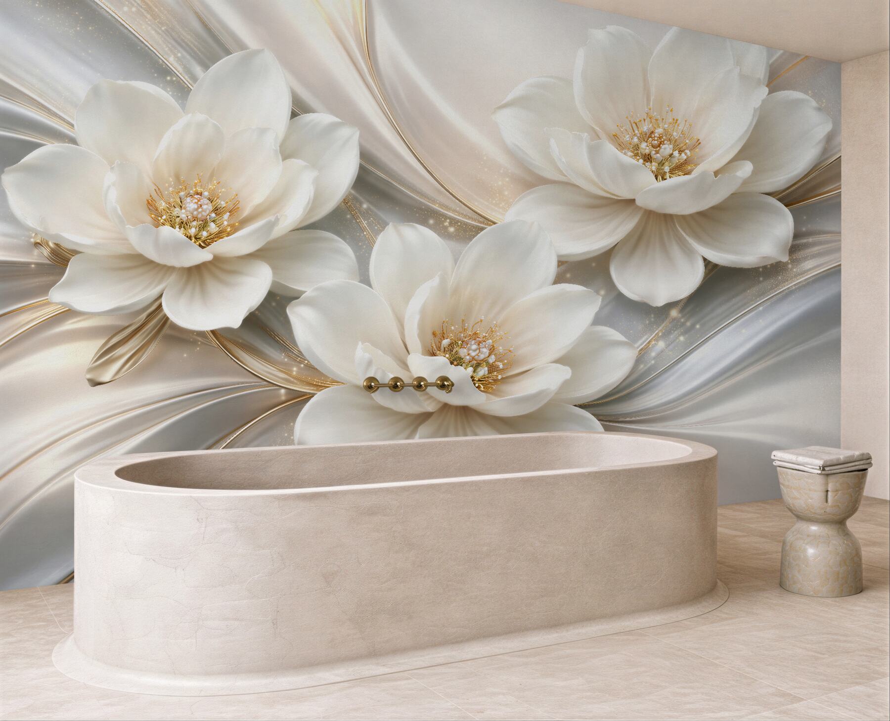 Fototapeta perłowe kwiaty w złotym blasku
