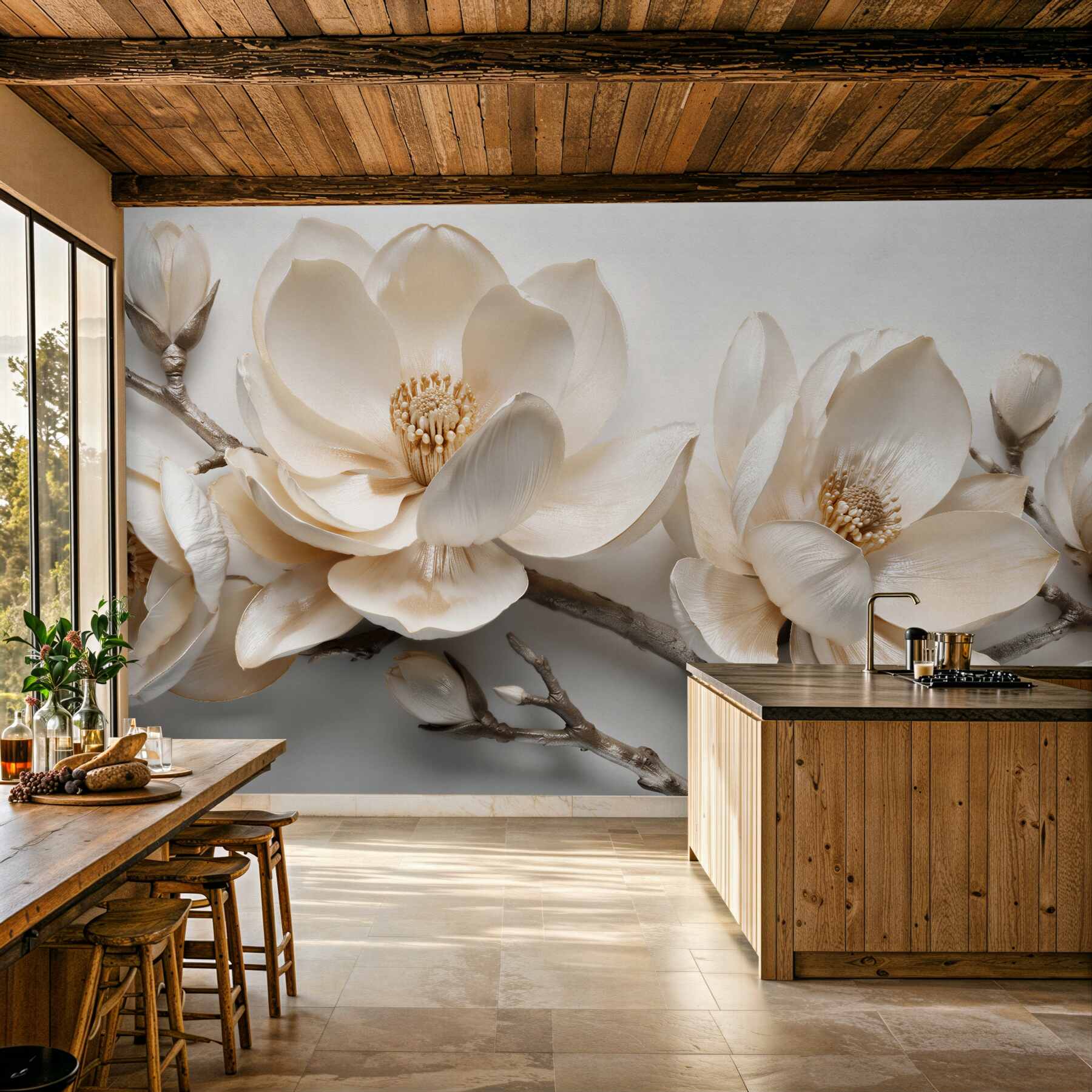 Fototapeta kremowe magnolie na gałęziach