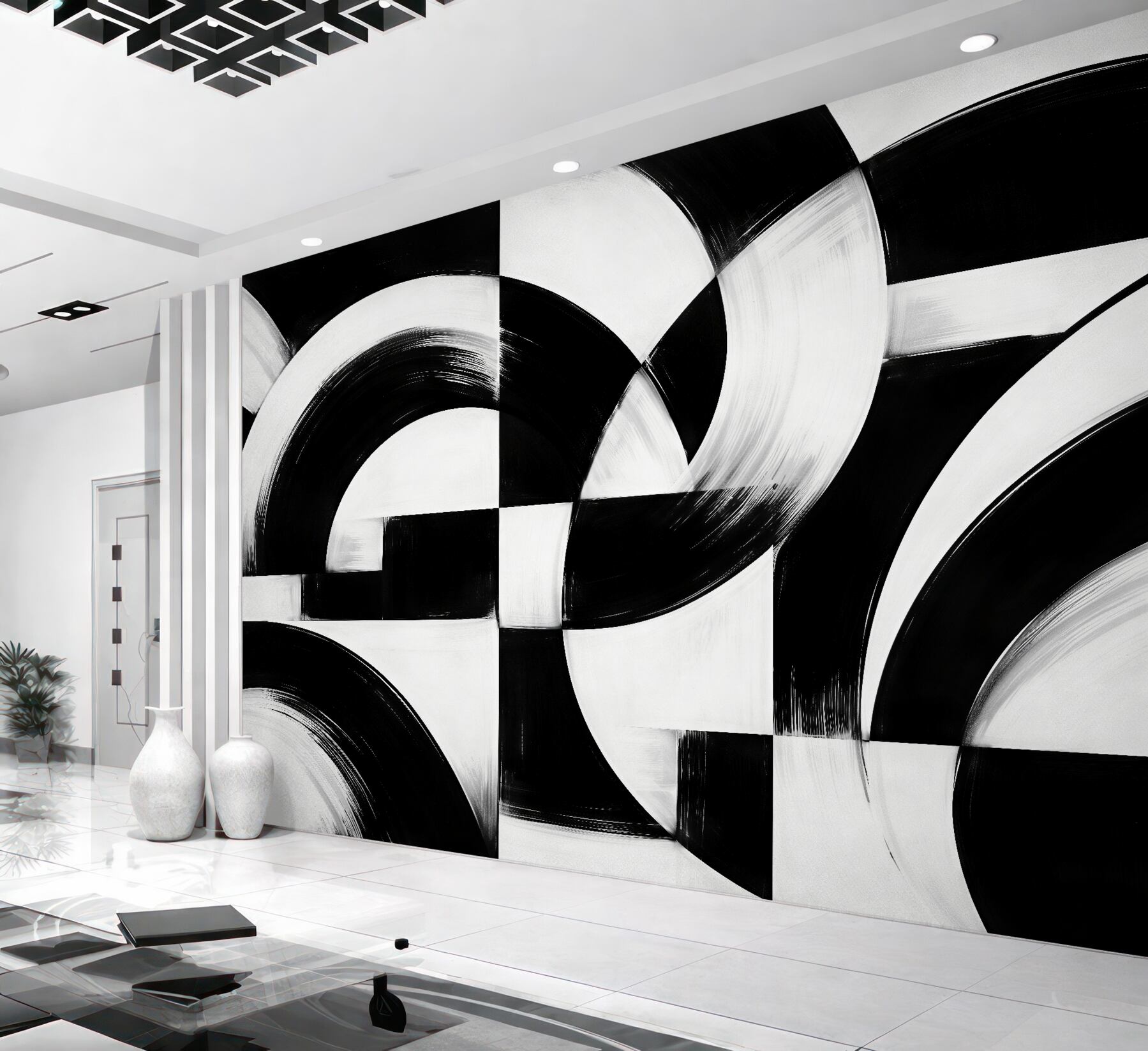 Fototapeta czarno-biała geometryczna abstrakcja łuków