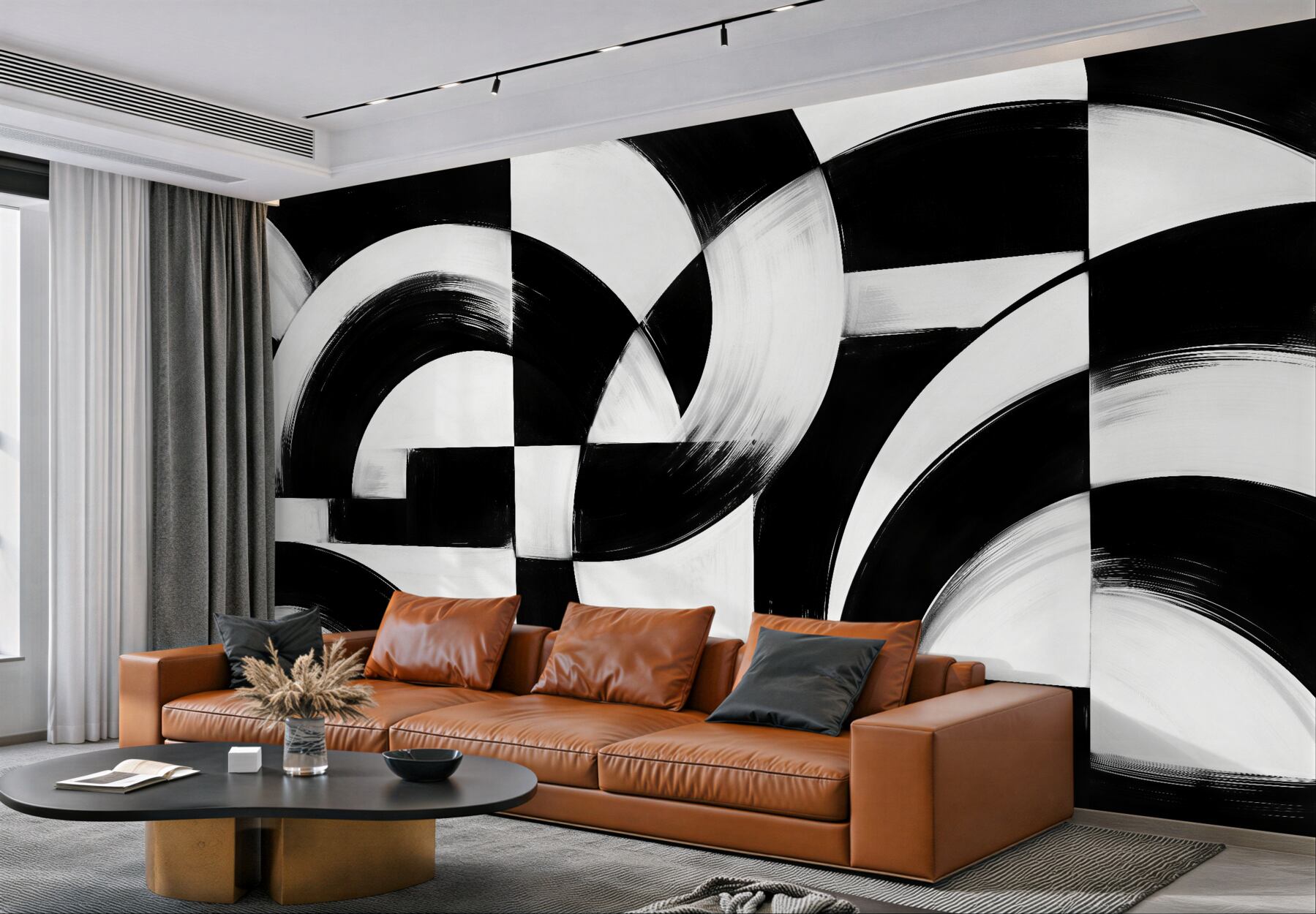 Fototapeta czarno-biała geometryczna abstrakcja łuków