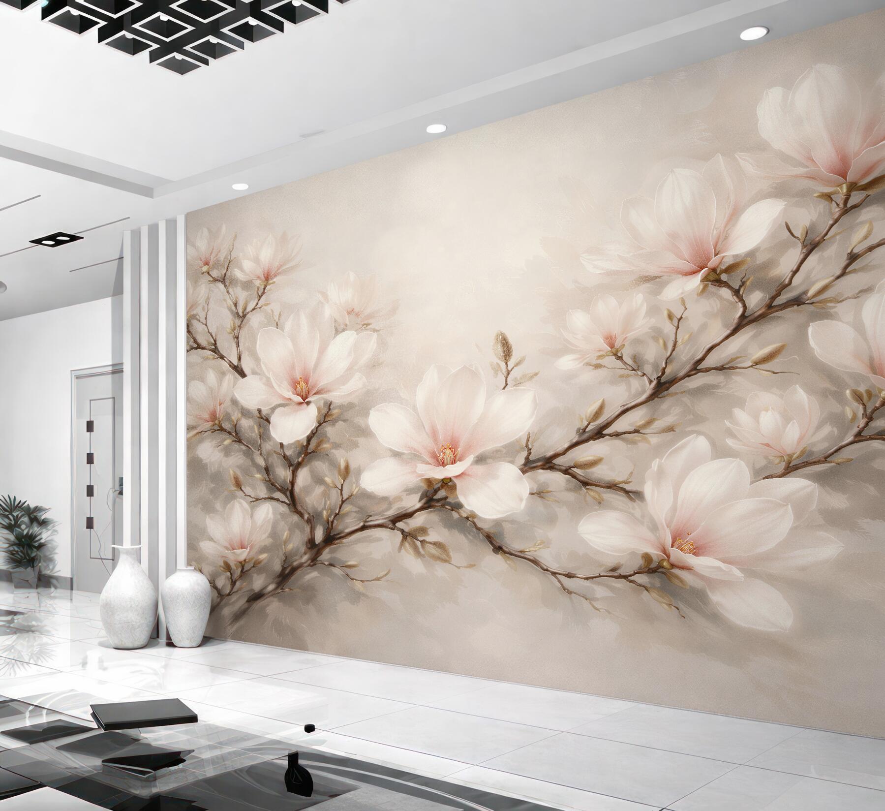 Fototapeta pastelowa magnolia na delikatnej gałęzi