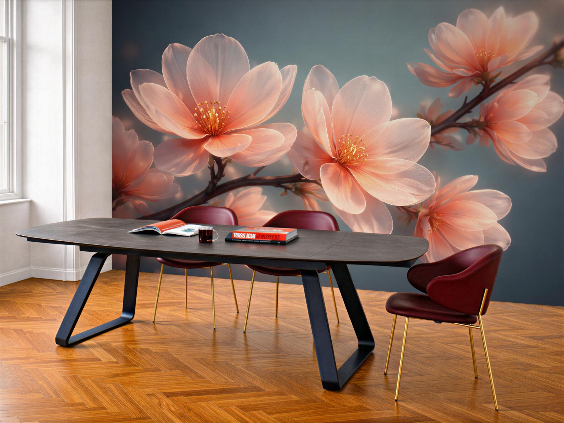 Fototapeta Świetliste kwiaty magnolii o świcie