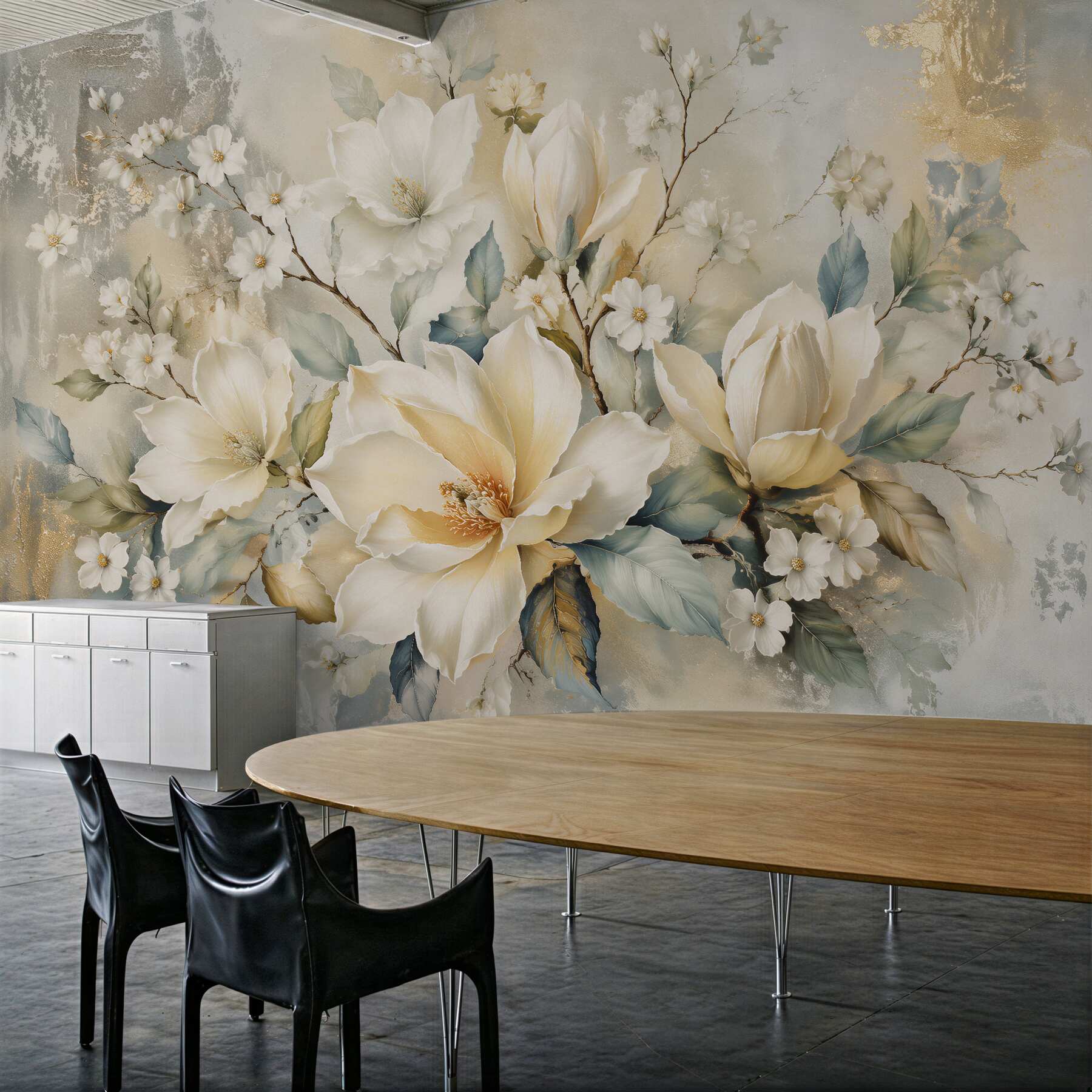 Fototapeta kremowe magnolie ze złotem